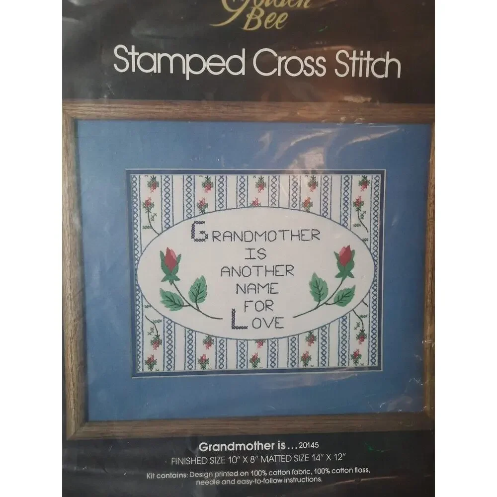 Vintage Golden Bee Stamped Cross Stitch Kit Grandmother Is Another Name For Love